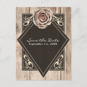 Rustikale Rose Elegante Holz-Diamant-Hochzeitseinl Ankündigungspostkarte