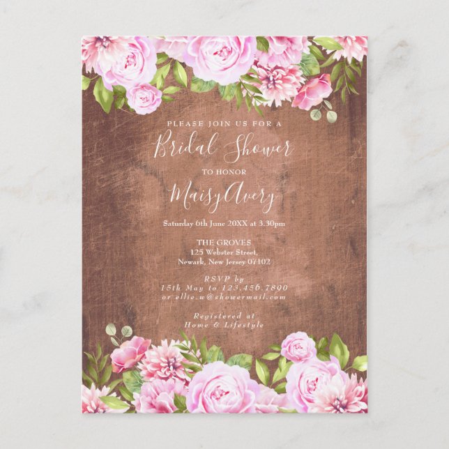 Rustikale Rose Garden Bridal Dusche Einladung (Vorderseite)