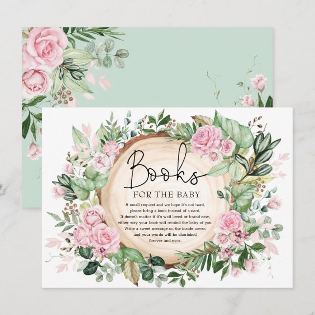 Rustikale Rose Garden Grünbücher für Babymädchen Begleitkarte (Vorne/Hinten)