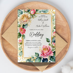Rustikale Rose Gerahmte Blumenzwiese Einladung