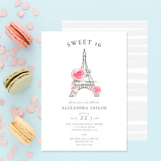 Rustikale Rose Glitzer Eiffel Paris Minimal Sweet  Einladung