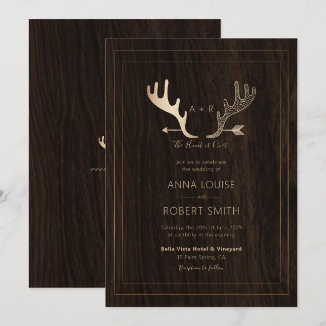 Rustikale Rose Gold Antlers Arrow Hochzeit Einladung (Vorne/Hinten)