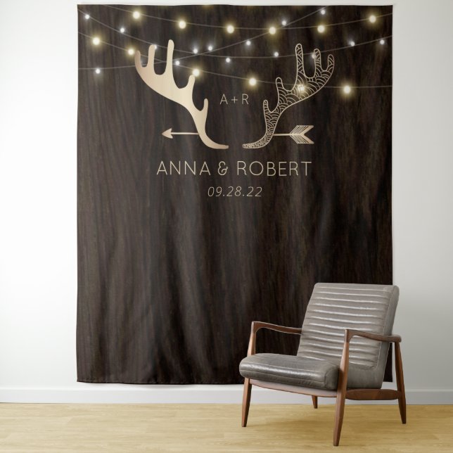 Rustikale Rose Gold Antlers Arrow Hochzeit Wandteppich (Beispiel)