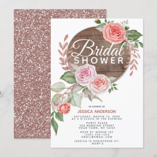 Rustikale Rose Gold Glitzer Floral Brautparty Einladung