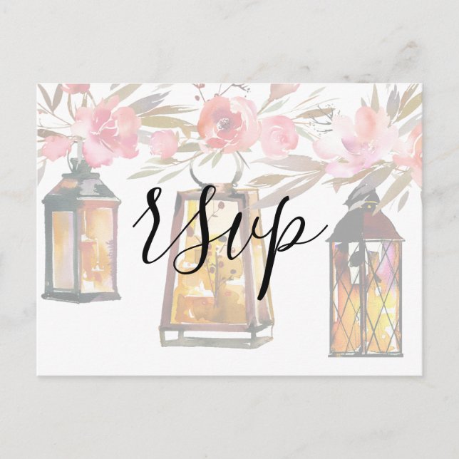 Rustikale Rose Gold Lanterns Floral UAWG Einladungspostkarte (Vorderseite)