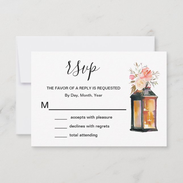 Rustikale Rose Gold Lanterns Floral UAWG RSVP Karte (Vorderseite)