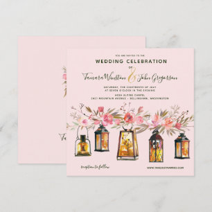 Rustikale Rose Gold Lanterns & Lights Blumenhochze Einladung