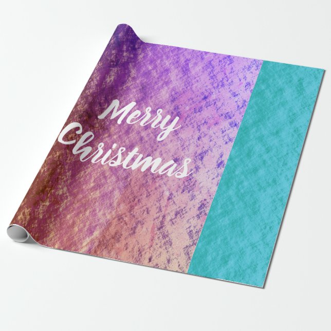 Rustikale Rose Gold Pink Aquamarin Blau Frohe Weih Geschenkpapier (Ungerollt)