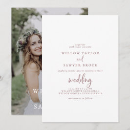 Rustikale Rose Gold Script Foto Hochzeit Einladung