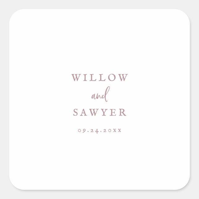 Rustikale Rose Gold Script Hochzeitskinder Umschla Quadratischer Aufkleber (Vorderseite)