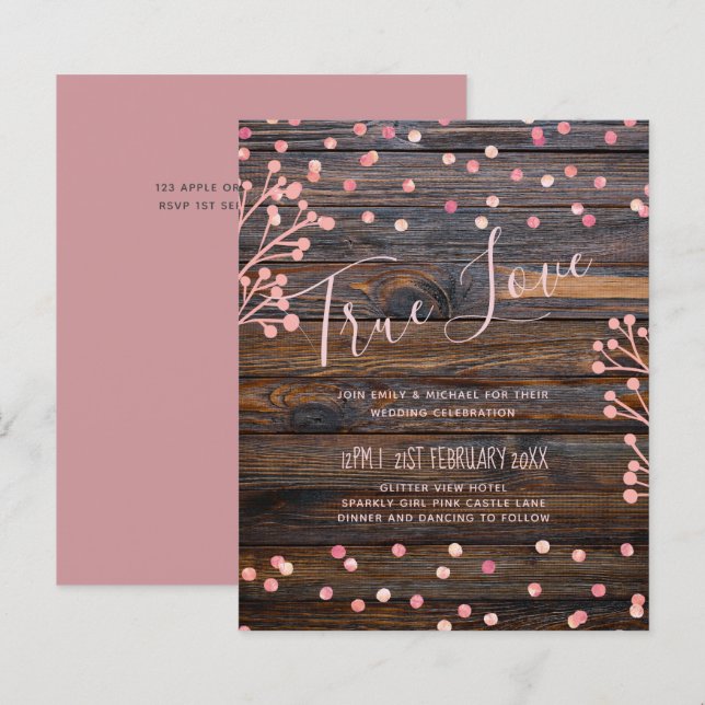 Rustikale ROSE GOLD Wedding Pink Wood Budget (Vorne/Hinten)