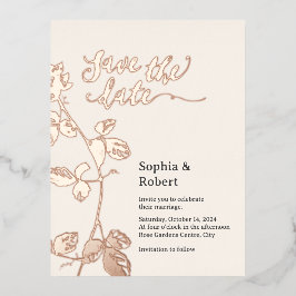 Rustikale Rose Goldblumenhochzeit Sichern Sie das Folie Einladungspostkarte