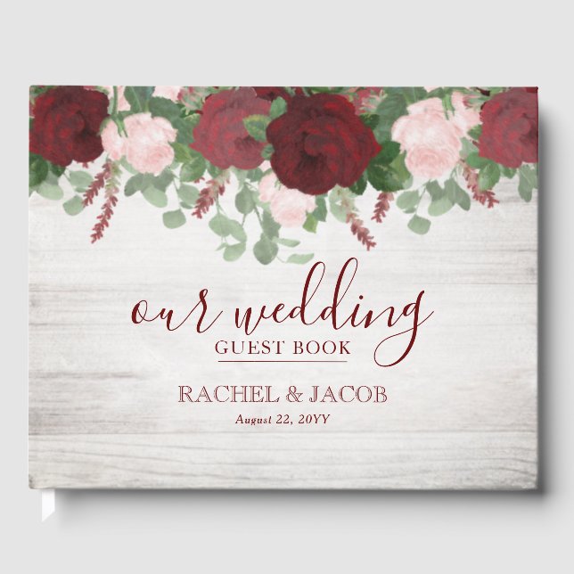 Rustikale Rose im Burgund Gästebuch (Vorderseite)