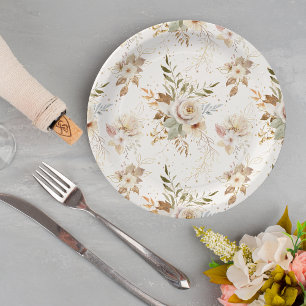 Rustikale Rose im Herbst Wasserfarben Botanisch Pappteller