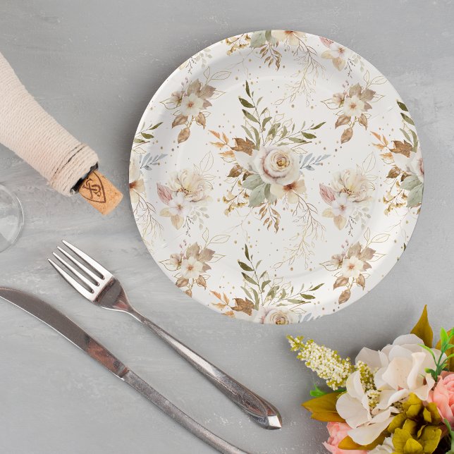 Rustikale Rose im Herbst Wasserfarben Botanisch Pappteller (Von Creator hochgeladen)