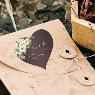 Rustikale Rose Marsala Wedding Vielen Dank Herz-Aufkleber