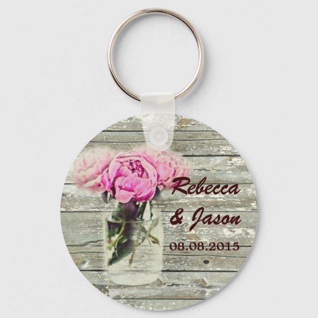 rustikale Rose Mason Jar Hochzeit danke Schlüsselanhänger (Vorderseite)