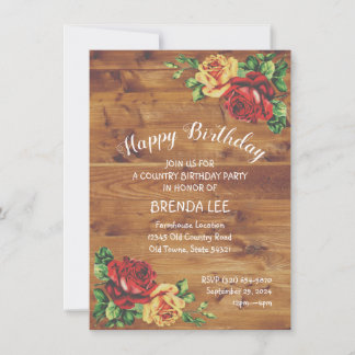 Rustikale Rose Party Einladung