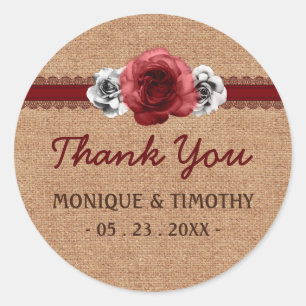 Rustikale Rose Red Lace Wedding Danke Sticker