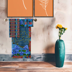 Rustikale Rose Rosa Vintag Blue Gold Imitate Elega Badhandtuch Set