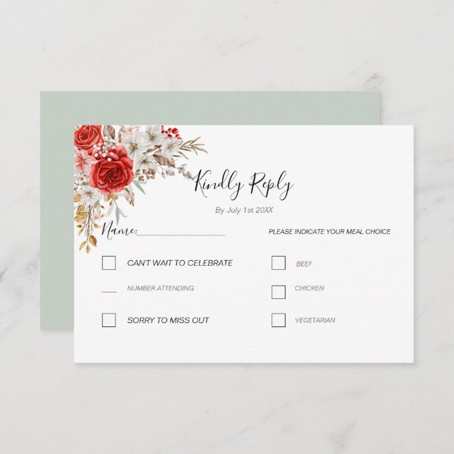 Rustikale Rose RSVP Karte (Vorne/Hinten)