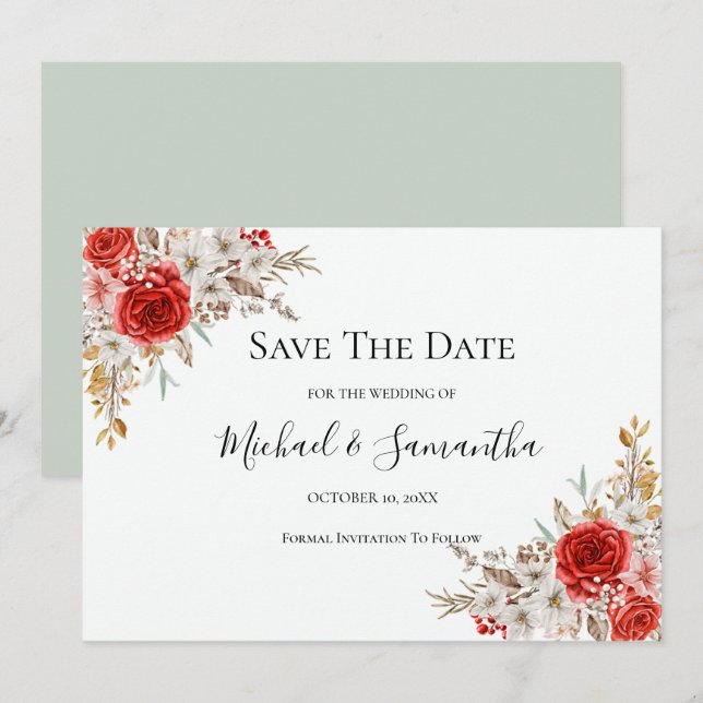 Rustikale Rose Save The Date (Vorne/Hinten)