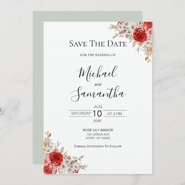 Rustikale Rose Save The Date (Vorne/Hinten)