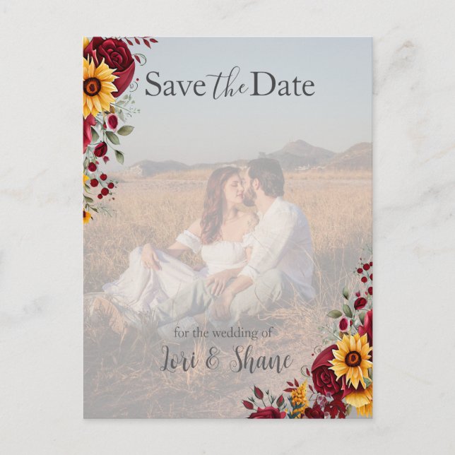 Rustikale Rose und Aster Save the Date Foto Postkarte (Vorderseite)