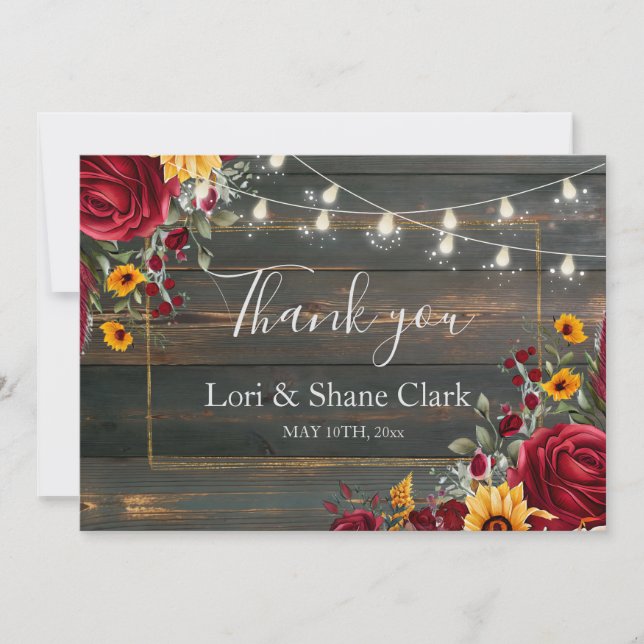 Rustikale Rose und Aster Wedding Vielen Dank Dankeskarte (Vorderseite)