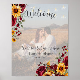 Rustikale Rose und Aster Wedding Welcome Foto Poster