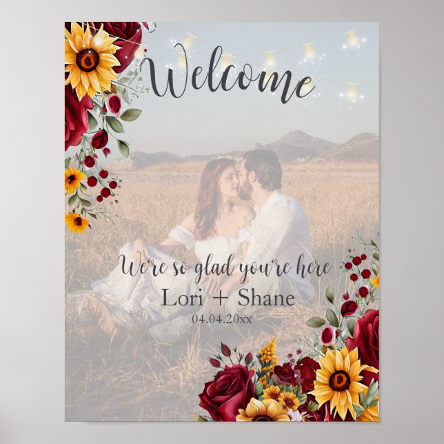 Rustikale Rose und Aster Wedding Welcome Foto Poster (Vorne)