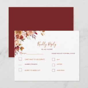 Rustikale Rose und Chrysantheme Herbsthochzeit RSVP Karte