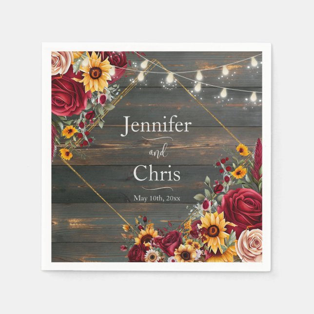 Rustikale Rose und Hochzeit Serviette (Vorderseite)