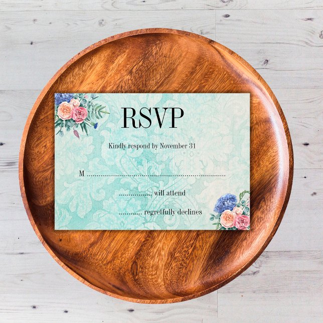Rustikale Rose und Hydrangea Wedding RSVP Karte (Von Creator hochgeladen)