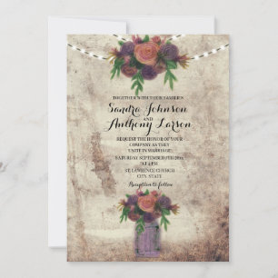 Rustikale Rose und Mason Jar Wedite Einladung