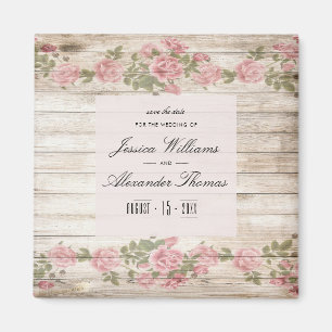Rustikale Rosen auf Holz Save the Date Magnet