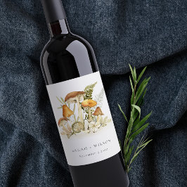 Rustikale Rost Orange Mushroom Fern Foliage Weddin Weinetikett