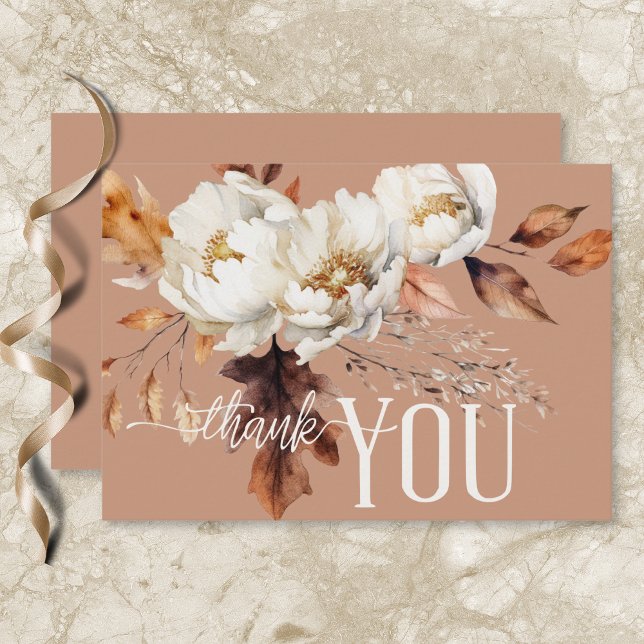 Rustikale Rostcreme & Brown Fall Floral Wedding Dankeskarte (Rustic Rust Cream & Brown Fall Floral Wedding Thank You Card)