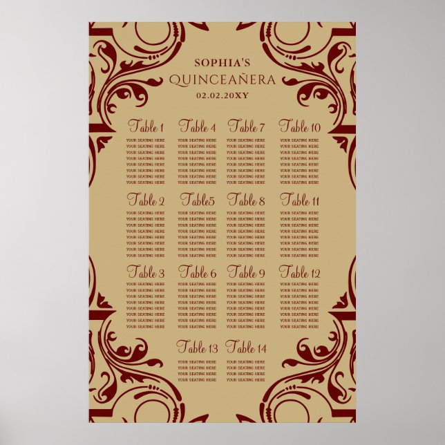Rustikale Rot-Gold-Sitzplanposter Poster (Vorne)