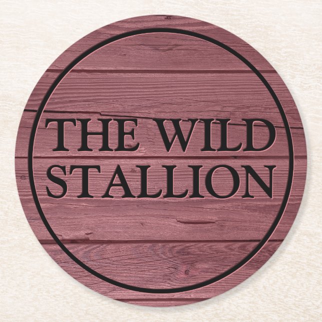 Rustikale Rot-Holz-Imitate, in Gravur Name Bar Runder Pappuntersetzer (Vorderseite)