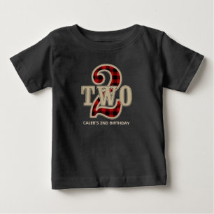 Rustikale Rot-Schwarz Büffel Karo 2. Geburtstagsfe Baby T-shirt