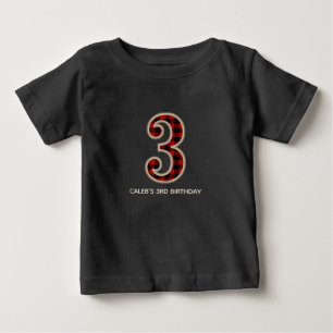 Rustikale Rot-Schwarz Büffel Karo 3. Geburtstagsfe Baby T-shirt