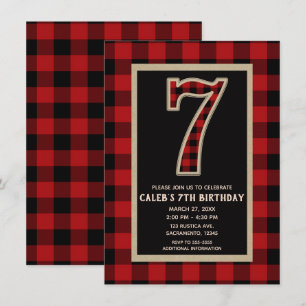 Rustikale Rot-Schwarze-Buffalo-Karoparty zum 7. Ge Einladung