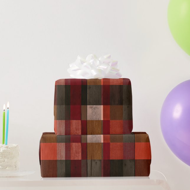 Rustikale Rotbraune Scheune Karo Holz Karomuster Geschenkpapier (Partygeschenke)