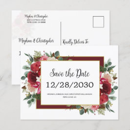 Rustikale Rote Blume Winterhochzeit Save the Date Ankündigungspostkarte