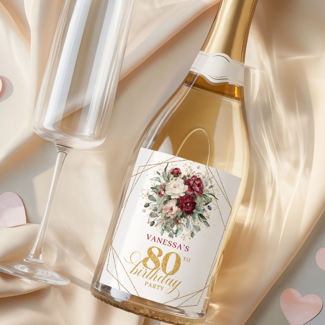 Rustikale Röte Burgunder 80. Geburtstag Champagner (Rustic Blush Burgundy 80th Birthday Champagne Labels)