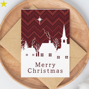 Rustikale rote Chevron-Strick-Weihnachtsdorf Karte