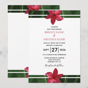 Rustikale Rote Frangipani Plumeria Hochzeitseinlad Einladung