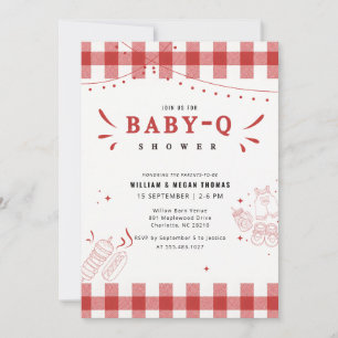 Rustikale rote Gingham-Baby-Q-BBQ-Baby-Party Einladung