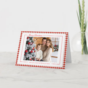 Rustikale rote Gingham-Weihnachtsgrußkarte mit Fot Karte